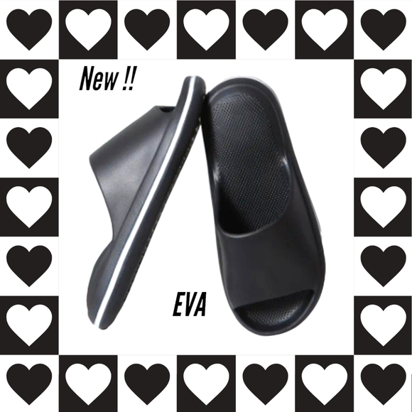 Women's Beautiful Black with White Trimming Open Toe Sandal EVA Slides NWT - Picture 8 of 10